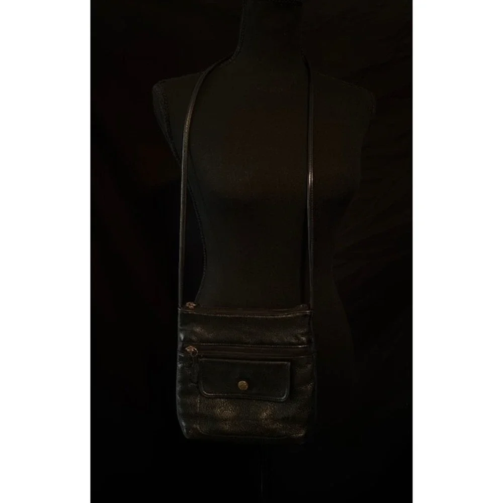 Stone Mountain Black Pebbled Leather Crossbody Bag Small Purse Orange Lining